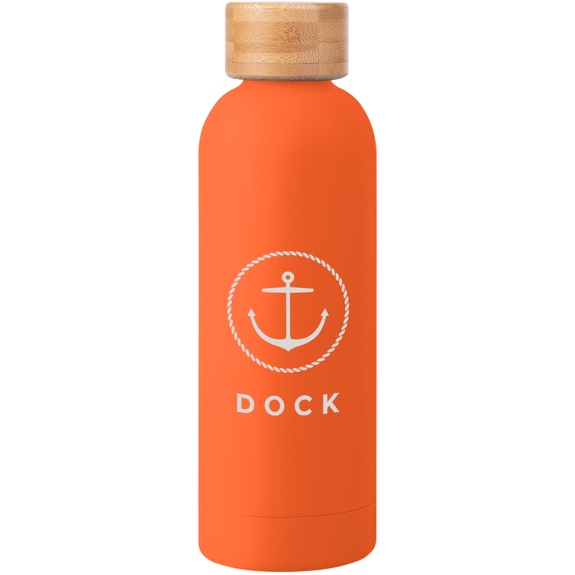 Orange - Soft Touch Insulated Logo Water Bottle w/ Bamboo Lid - 17 oz.