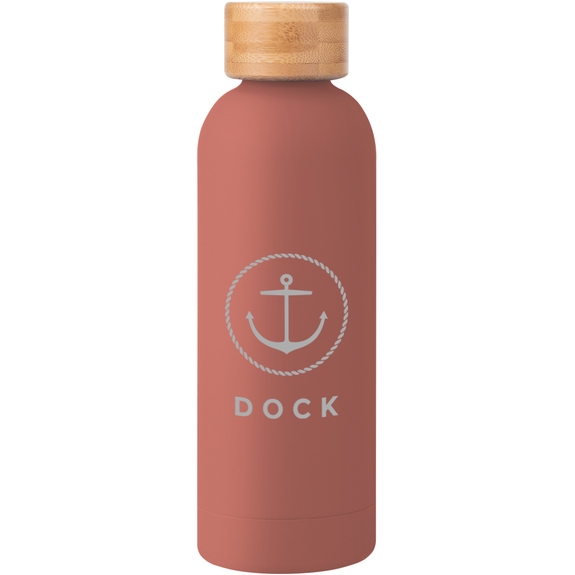 Terracotta - Soft Touch Insulated Logo Water Bottle w/ Bamboo Lid - 17 oz.