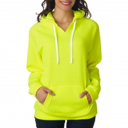 Neon Yellow J-America Brushed V-Neck Hooded Fleece Custom Sweatshirt 