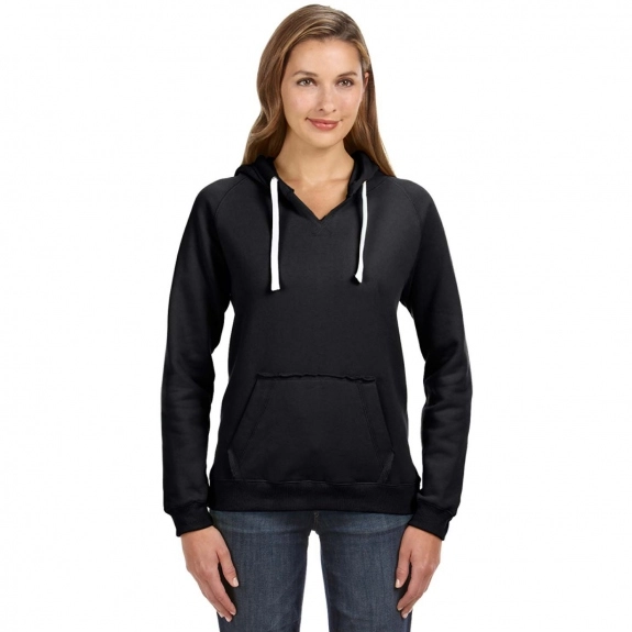 Black J-America Brushed V-Neck Hooded Fleece Custom Sweatshirt - Women's