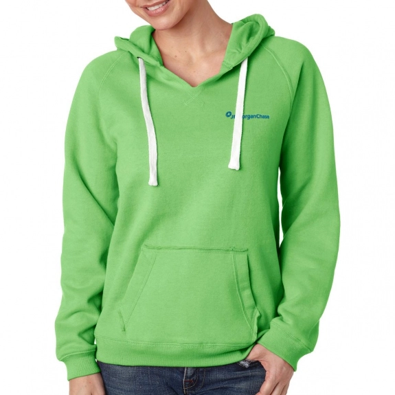 Lime J-America Brushed V-Neck Hooded Fleece Custom Sweatshirt - Women's