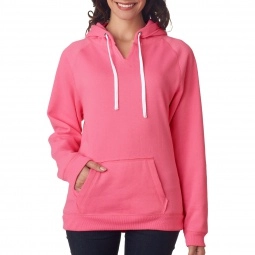 Neon Pink J-America Brushed V-Neck Hooded Fleece Custom Sweatshirt 