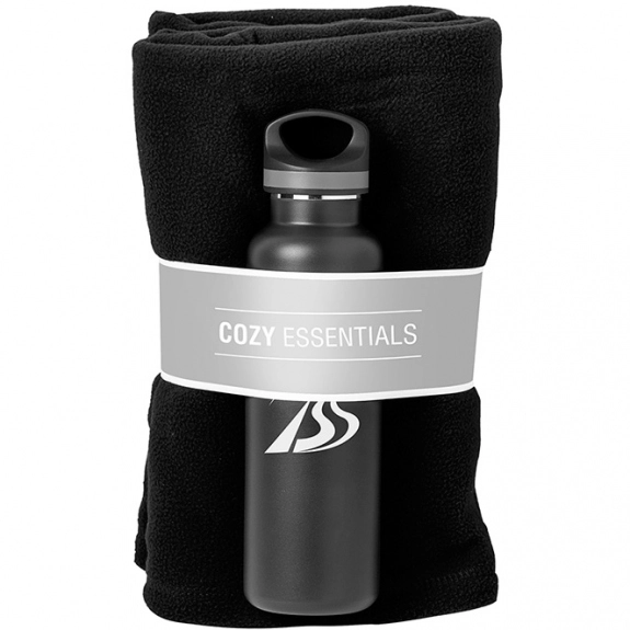 Black Cozy Essentials Custom Water Bottles & Blanket Gift Set