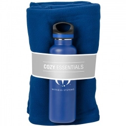 Blue Cozy Essentials Custom Water Bottles & Blanket Gift Set