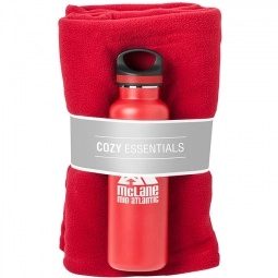 Red Cozy Essentials Custom Water Bottles & Blanket Gift Set