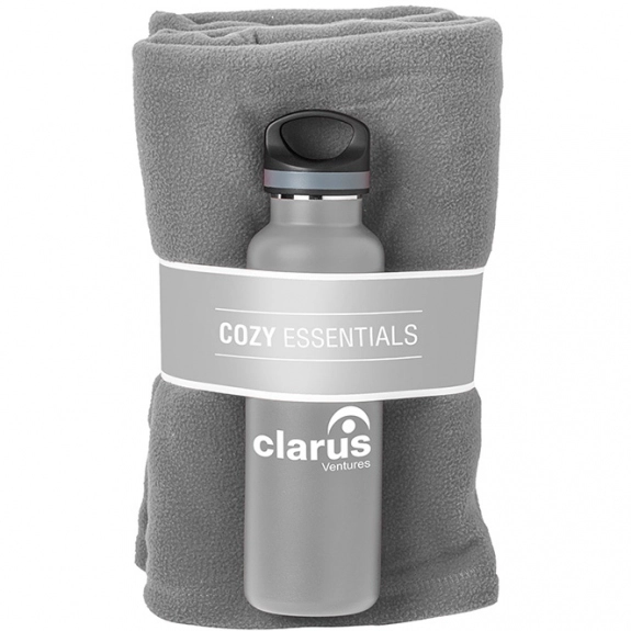 Gray Cozy Essentials Custom Water Bottles & Blanket Gift Set