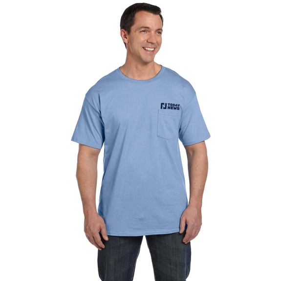 Light Blue - Hanes Beefy-T Promotional T-Shirt w/ Pocket