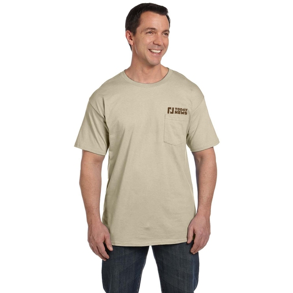 Sand - Hanes Beefy-T Promotional T-Shirt w/ Pocket