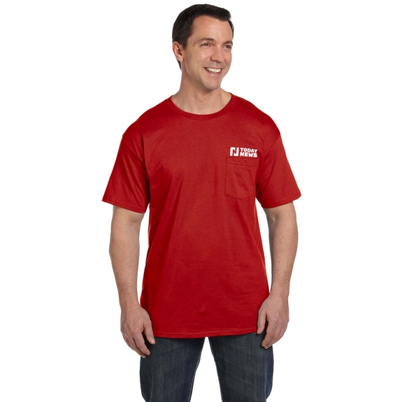Deep Red - Hanes Beefy-T Promotional T-Shirt w/ Pocket
