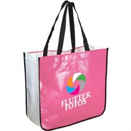 Pink/White Recycled Laminated Non-Woven Custom Tote Bag 