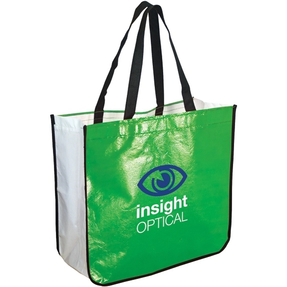 Lime Green/White Recycled Laminated Non-Woven Custom Tote Bag 