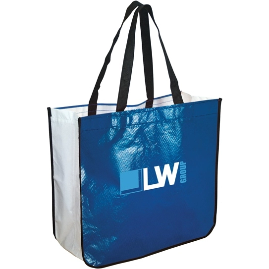 Royal/White Recycled Laminated Non-Woven Custom Tote Bag 