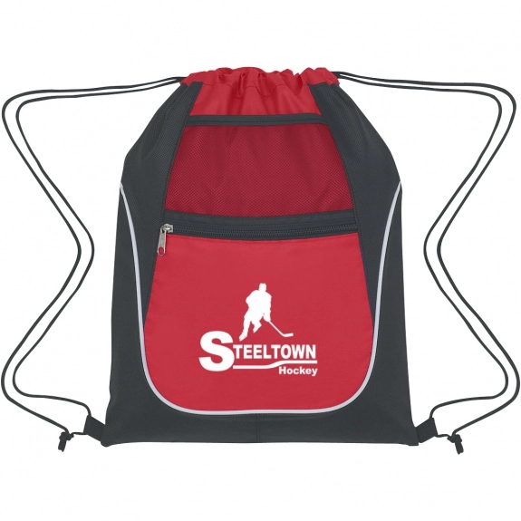 Red Logo Drawstring Bag With Pocket