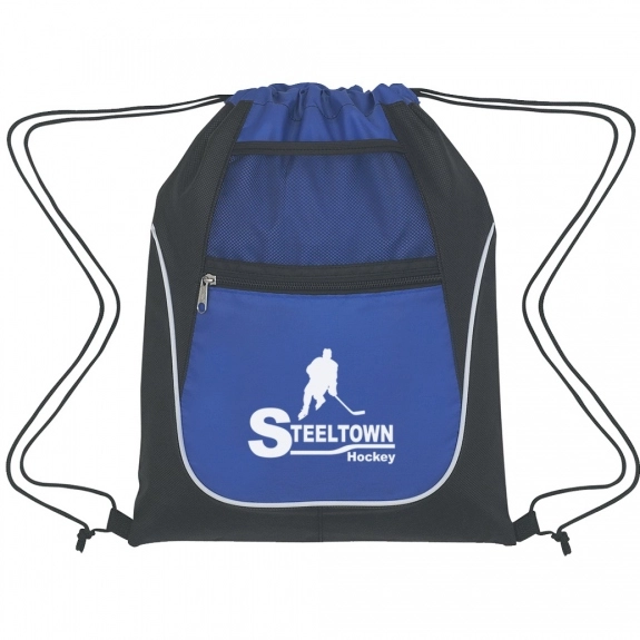 Royal Blue Logo Drawstring Bag With Pocket