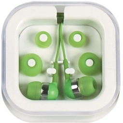 Lime Green Full Color Promotional Earbuds in Travel Case