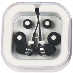 Black Full Color Promotional Earbuds in Travel Case
