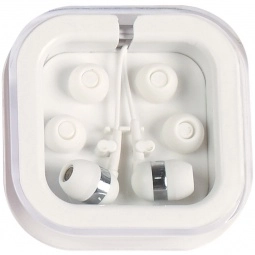 White Full Color Promotional Earbuds in Travel Case