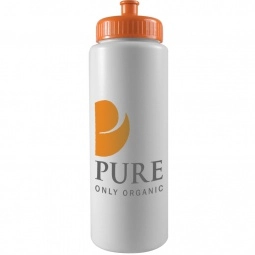 Orange Push/Pull Custom Sports Bottle - White - 32 oz.