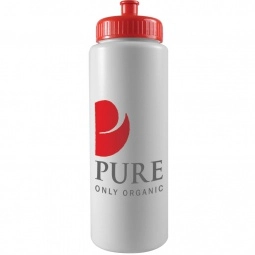 Red Push/Pull Custom Sports Bottle - White - 32 oz.