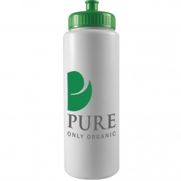 Green Push/Pull Custom Sports Bottle - White - 32 oz.