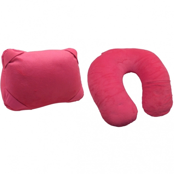Pink - 2-in-1 Plush Custom Tablet Stand Travel Pillow