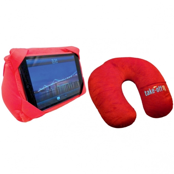Red - 2-in-1 Plush Custom Tablet Stand Travel Pillow