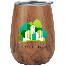 Woodgrain Full Color Vacuum Insulated Wood Grain Promotional Wine Tumbler -