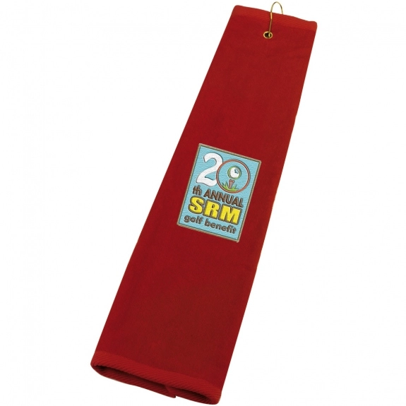 Red Tri-Fold Custom Golf Towel - 16"w x 25"h