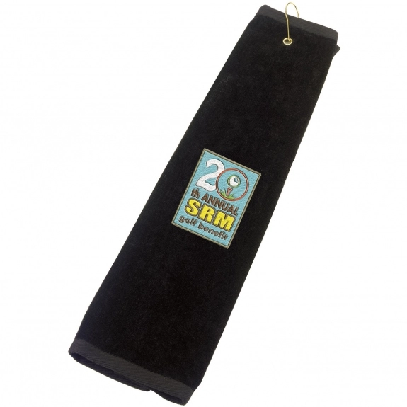 Black Tri-Fold Custom Golf Towel - 16"w x 25"h