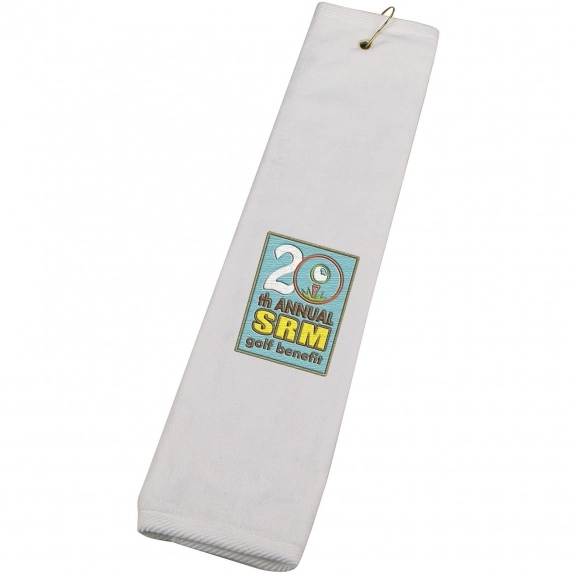 White Tri-Fold Custom Golf Towel - 16"w x 25"h