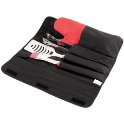 Red Logo Imprinted BBQ Set in Non-Woven Case