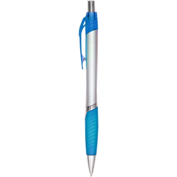 Silver/Blue Silver Custom Imprinted Pen w/ Textured Grip