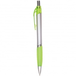 Silver/Lime Silver Custom Imprinted Pen w/ Textured Grip