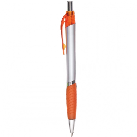 Silver/Orange Silver Custom Imprinted Pen w/ Textured Grip