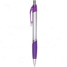Silver/Purple Silver Custom Imprinted Pen w/ Textured Grip