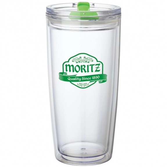 Lime Green - Clear Hot/Cold Custom Tumbler w/ Color Closure - 22 oz.