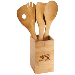 Natural 4-Piece Bamboo Promotional Kitchen Tools w/ Holder
