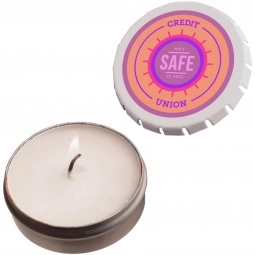 White Full Color Promotional Soy Candle in Snap Top Tin