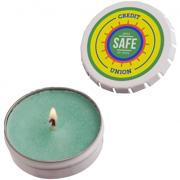 Green Full Color Promotional Soy Candle in Snap Top Tin