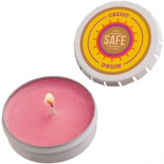 Pink Full Color Promotional Soy Candle in Snap Top Tin