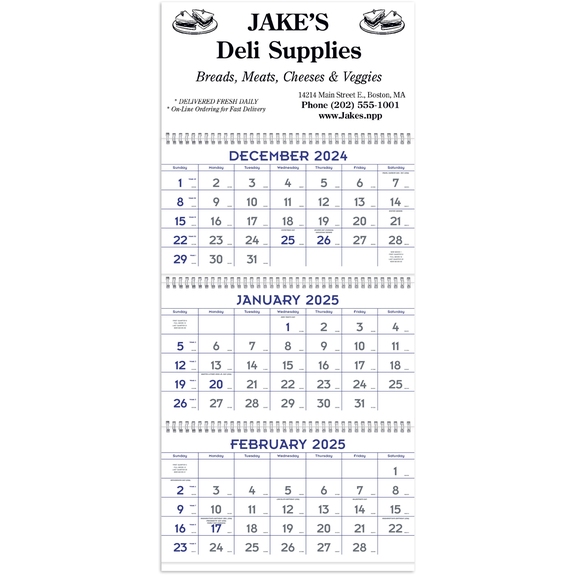 Blue & Grey - Three Month Display Custom Commercial Calendar