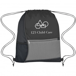 Black Color Block Custom Drawstring Backpack