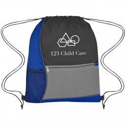 Royal Blue Color Block Custom Drawstring Backpack