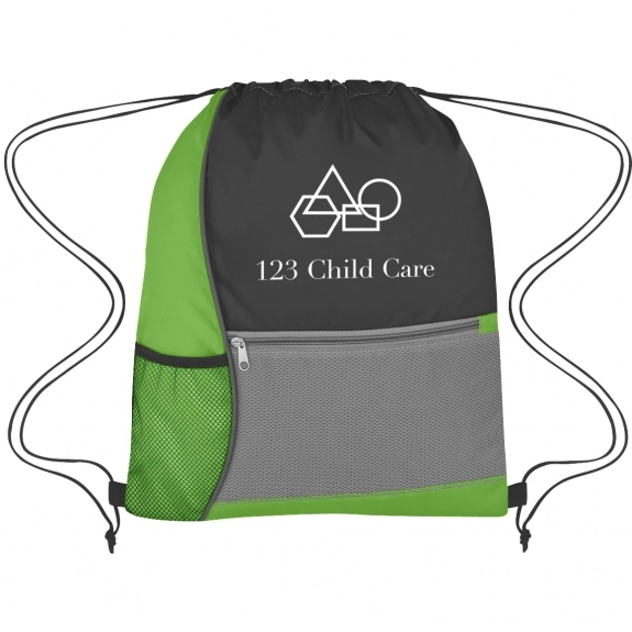 Lime Green Color Block Custom Drawstring Backpack