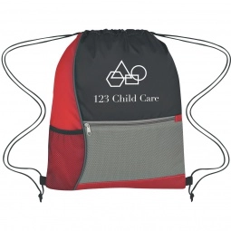 Red Color Block Custom Drawstring Backpack
