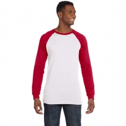 White/Canvas Red Bella + Canvas Long Sleeve Baseball Custom T-Shirts - Men