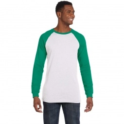White/Kelly Bella + Canvas Long Sleeve Baseball Custom T-Shirts - Men's