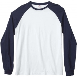 White/Navy Bella + Canvas Long Sleeve Baseball Custom T-Shirts - Men's
