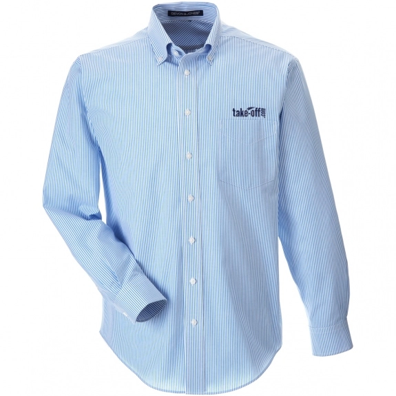 French Blue Devon & Jones Button Down Striped Custom Dress Shirts - Men's