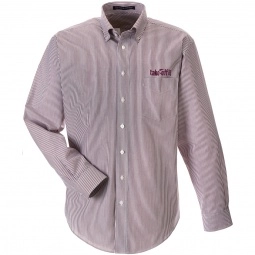Burgundy Devon & Jones Button Down Striped Custom Dress Shirts - Men's